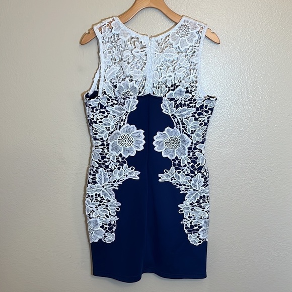 Venus Blue White Lace Sleeveless Dress - Picture 7 of 15